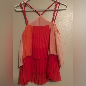 Skies Are Blue Red and Orange Pleated Camisole